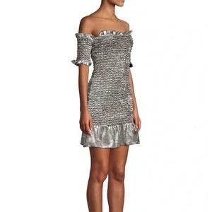 Revolve Off the Shoulder Bodycon Dress Prom Formal Metallic Silver BRAND NEW